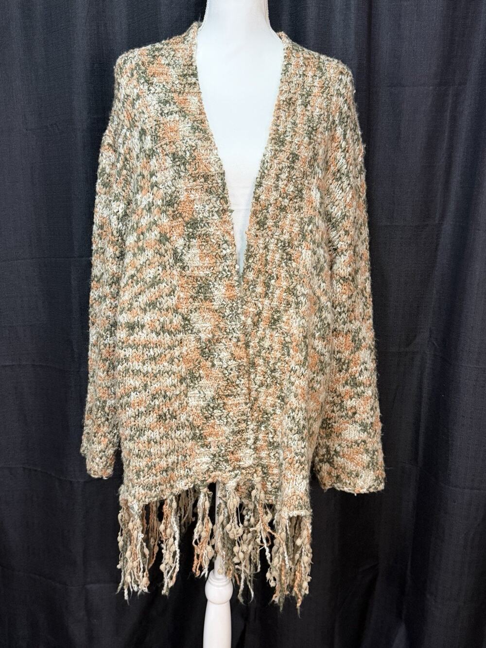 Simply Noelle Multicolor Open Front With Fringe XXL (16-18) Sweater Cardigan